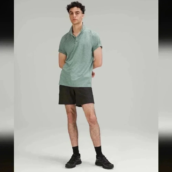 Lululemon Evolution Short Sleeve PoloAgile Stripe Tidewater Teal White Opal - Picture 2 of 7